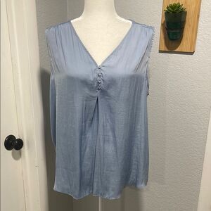 Hilary Radley Light Blue Front Pintuck Sleeveless V Neck Tank Top Size XL